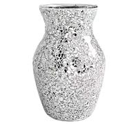 Mosaic Vase, Mirrored Crackle Glass Vase, 7.9 Inch Silver Vases for Centerpieces, Non Slip Decorative for Home Office Wedding Party Table Decor, Silver, Mosaic