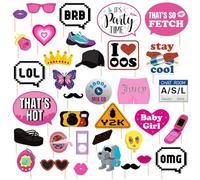 Mosailles 35pcs 2000s Party Photo Booth Props - Multicolor Cartoon Cardstock & Bamboo - Perfect for 2000s, Retro Parties