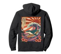 Mosasaurus Surfing Vintage Retro Japanese Kaiju Aesthetic Pullover Hoodie