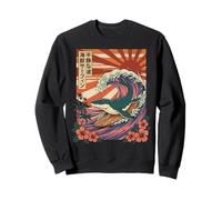 Mosasaurus Surfing Vintage Retro Japanese Kaiju Aesthetic Sweatshirt
