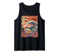 Mosasaurus Surfing Vintage Retro Japanese Kaiju Aesthetic Tank Top