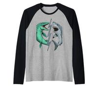 Mosasaurus Vs Prehistoric Epic Shark Battle Comic Book Art Raglan Baseball Tee