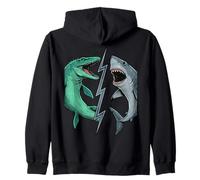 Mosasaurus Vs Prehistoric Epic Shark Battle Comic Book Art Zip Hoodie
