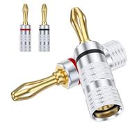 MOSAWG 2 Pairs 24K Gold Plated No-Solder Banana Plugs for Speaker Wire, 12AWG-18AWG Compatible, for Home Cinema, Hi-Fi & Amplifiers