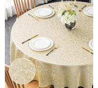 mosayt Round Tablecloth 180 Damask Tablecloths Beige Waterproof Tablecloth Jacquard Lotus Effect Tablecloth Stain Protection Table Linen Washable