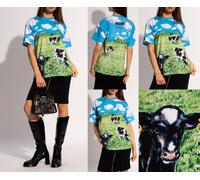 Moschino Couture Oversize T-shirt Farm Countryside Cow Print Graphic Tee XS