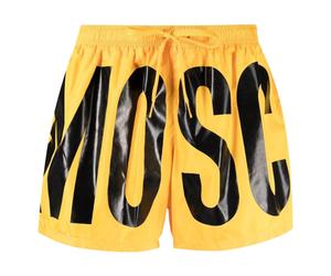 Moschino Mens Black Bold Print Logo Bright Yellow Short Swim Shorts - Size Large
