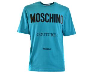 Moschino Mens Couture Gloss Logo Green T-shirt Cotton - Size Small