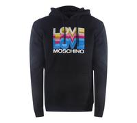 Moschino Mens Love Multi Logo Black Hoodie Cotton - Size Medium