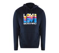 Moschino Mens Love Multi Logo Navy Blue Hoodie Cotton - Size 2XL