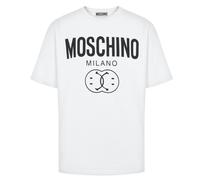 Moschino Mens Milano Double Smiley Logo White T-shirt Cotton - Size X-Small