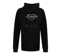 Moschino Womens Love Black Hooded Sweatshirt Silver Heart Logo Cotton - Size Small