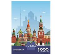 Moscow Cityscape with St. Basil's Cathedral 1000 Piece Jigsaw Puzzle, Continental Street Poster, Screen-Free Fun, Interlocking Paper Pieces, Travel Gift for Home Décor Fans, 70x50cm/1000pcs