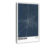 Moscow Idaho Map, Idaho, ID Canvas Poster Wall Art Decor Print Picture Paintings for Living Room Bedroom Decoration 12x18inch(30x45cm)