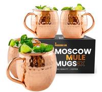 Moscow-Mix Moscow Mule Mugs - Set of 4-100% Pure Copper Mugs Large 16 oz - Food Safe - Premium Moscow Mule Cups Set of 4 - Solid Copper Cups Perfect Premium Gift