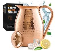Moscow-Mix Pure Copper Pitcher 70 Ounces - Large 100% Copper Jug for Drinking Water - Heavy Duty Premium Handmade Water Jug with lid - Hammered Finish - 2 Liter Carafe Water Vessel Ayurveda