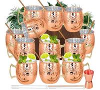 Moscow Mule Copper Mugs Set of 12 Plated Copper Mule Mugs 18oz Bulk Large Hammered Stainless Steel Cups with 1pcs 0.5oz Double Jigger 12pcs Stainless Steel Straws for Cold Chilled Drinks Cocktails