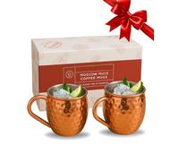 Moscow Mule Copper Mugs Set of 2 - 16 oz Pure Copper Cups for Cocktails - Handcrafted Hammered Finish | Durable Metal Drinkware for Whiskey, Mule Drinks, Bar Accessories