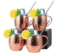 Moscow Mule Copper Mugs Set of 4 Pure Plating 18 oz Stainless Steel Drinking Cup with Cocktail Straws Great Dining Entertaining Bar