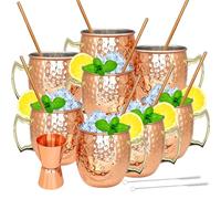 Moscow Mule Copper Mugs- Set of 8 Copper Plated Stainless Steel Mug 18oz, for Chilled Drinks (8 pcs)