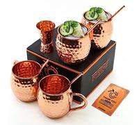 Moscow Mule Cups Set of 4 | 100% Pure Copper Food Safe 16oz Copper Cups with 4X Copper Straws and 1x Copper Jigger - Premium Moscow Mule Kit (Copper)