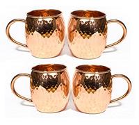 Moscow Mule Mug - 100% Pure Solid Copper, 16 Oz Unlined, No Nickel Interior, Handcrafted Hammered Design set of 4 (4 pcs)