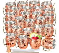 Moscow Mule Mugs Set 24 Pack Moscow Mule Copper Mugs 18oz Bulk Large Copper Hammered Plating Cups with Handle,1pcs 0.5oz Double Jigger, 24pcs Stainless Steel Straws for Cold Chilled Drinks Cocktails