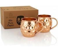 Moscow Mule Mugs Set of 2-100% Pure Copper, 16oz Large Food Safe Solid Copper Mugs, Premium Moscow Mule Gift Set for Cocktail Lovers, Perfect for Home Bar and Party