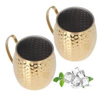 Moscow Mule Mugs Set Of 2, 500ml Large Capacity Cocktail Mug Exquisite Stainless Steel Moscow Mule Mugs for Bars Hotels Restaurants(gold)