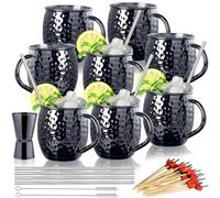 Moscow Mule Mugs- Set of 6 Black Plated 18oz Stainless Steel Mug Double Jigger Chilled Drink Cocktail Mug (Round 8pcs)