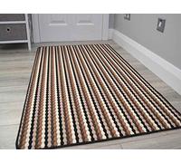Moscow Non Slip Heavy Duty Rubber Backed Machine Washable Modern Kitchen Long Hall Hallway Utility Rugs Mats Black Brown 57cm x 100cm