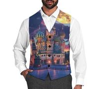 Moscow Russia at Full Moon Fashion Waistcoat for Men V Neck Formal Dress Suit Vest for Prom Wedding 2XL