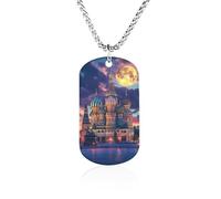 Moscow Russia at Full Moon Funny Memorial Necklace Lightweight Printed Photo Necklaces Metal Tag Pendant