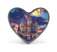 Moscow Russia at Full Moon Printed Heart Brooches Colorful Fashion Pins Badge for Backpacks Shirts Scarf