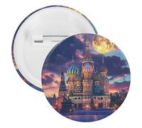 Moscow Russia at Full Moon Round Tinplate Brooches Colorful Fashion Button Pins Badge for Backpacks Shirts Scarf