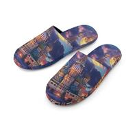 Moscow Russia at Full Moon Soft Cotton Slippers for Men Non-Slip Breathable House Slippers Indoor Outdoor