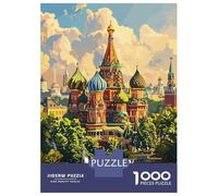 Moscow Russia Cityscape Art Illustration Jigsaw Puzzle 1000 Pieces, Historic Square Architecture, Thick Cardboard Pieces, Birthday Gift for Home Décor Fans, Paper Board, 70x50cm/1000pcs