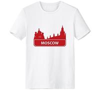 Moscow Russia Red Landmark Pattern Crew-Neck White T-shirt Spring and Summer Tagless Comfort Cotton Sports T-shirts