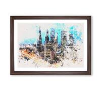 Moscow Russia Skyline Watercolour Framed Print | A2 Walnut Framed Wall Art | Ready to Hang | Modern Cityscape Picture | Living Room Bedroom Lounge Office