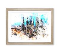 Moscow Russia Skyline Watercolour Modern Framed Wall Art Print, Ready to Hang Picture for Living Room Bedroom Home Office Décor, Oak A2 (64 x 46 cm)