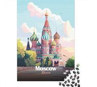 Moscow, Russia St. Basils Cathedral Illustration 1000 Piece Jigsaw Puzzle, 38x26cm/1000pcs, for Adults, White Cardboard Pieces, Screen-Free Leisure And Time at Home