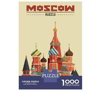Moscow Russia St. Basil's Cathedral Illustration 1000 Piece Jigsaw Puzzle, Historic Square Architecture, Thick Cardboard Pieces for Travel Lovers, Mindful Activity, Paper Board, 38x26cm/1000pcs