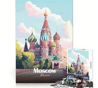 Moscow, Russia︰ St. Basil's Cathedral Illustration Jigsaws for Adults1000 Pieces Mental Dexterity Light Recreation Flawless Fit Lovely Gift size 38x52cm