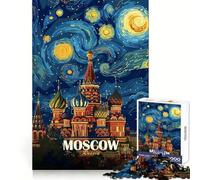 Moscow Russia Starry Night Style Art 1000 Piece Jigsaw Puzzle for Teenagers Sharp Thinking Perfect Connection Fun Activity Xmas Surprise (38x26cm)