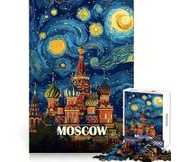 Moscow Russia Starry Night Style Art Jigsaw for Adults1000 Pieces Mental Skill Smooth Cut Enjoyable Challenge (38x52cm)