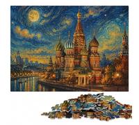 Moscow Russia Starry Night Style Art Jigsaw Puzzle for Adults, 300 Pieces | Adult Puzzle: clear motif details for easier section planning at home.