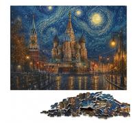 Moscow Russia Starry Night Style Art Jigsaw Puzzle for Adults, 300 Pieces | Adult Puzzle: clear printed details for easier visual matching alone or together.