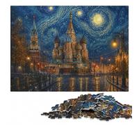 Moscow Russia Starry Night Style Art Wooden Puzzle for Adults, 500 Pieces