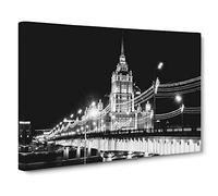 Moscow Seven Sisters Bridge Russia Canvas Print | Gallery Wrapped 30mm Frame Wall Art | 24x16 inches | Ready to Hang | Modern Cityscape Picture | Living Room Bedroom Lounge Office
