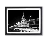 Moscow Seven Sisters Bridge Russia Modern Framed Wall Art Print, Ready to Hang Picture for Living Room Bedroom Home Office Décor, Black A4 (34 x 25 cm)